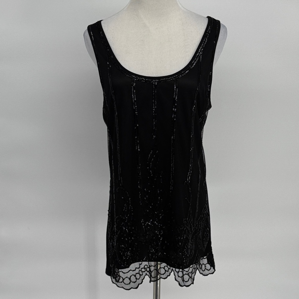 Express womens black sequin tank top blouse size L.